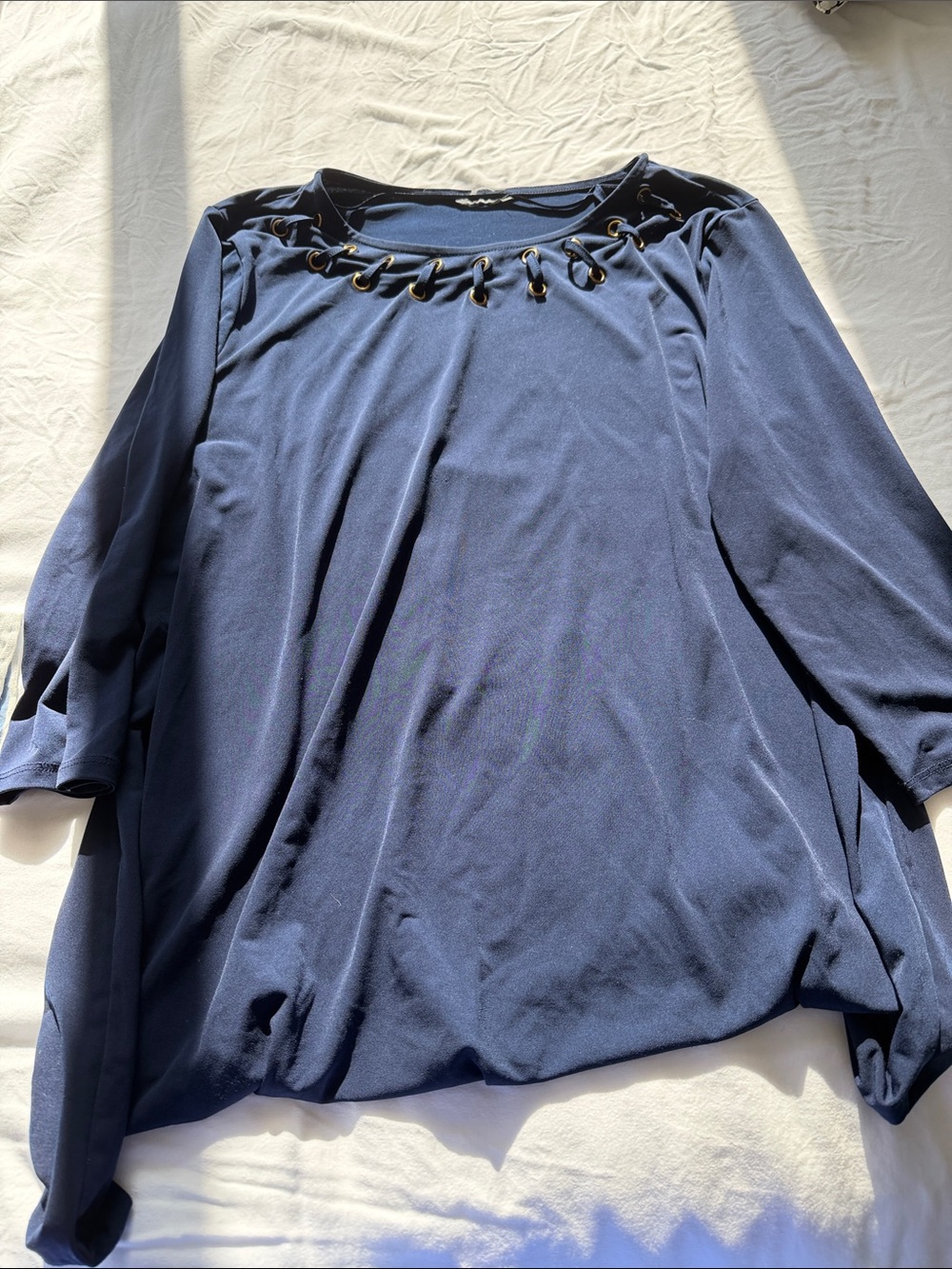 Women's Navy Grommet-Trim Top - Casual Chic